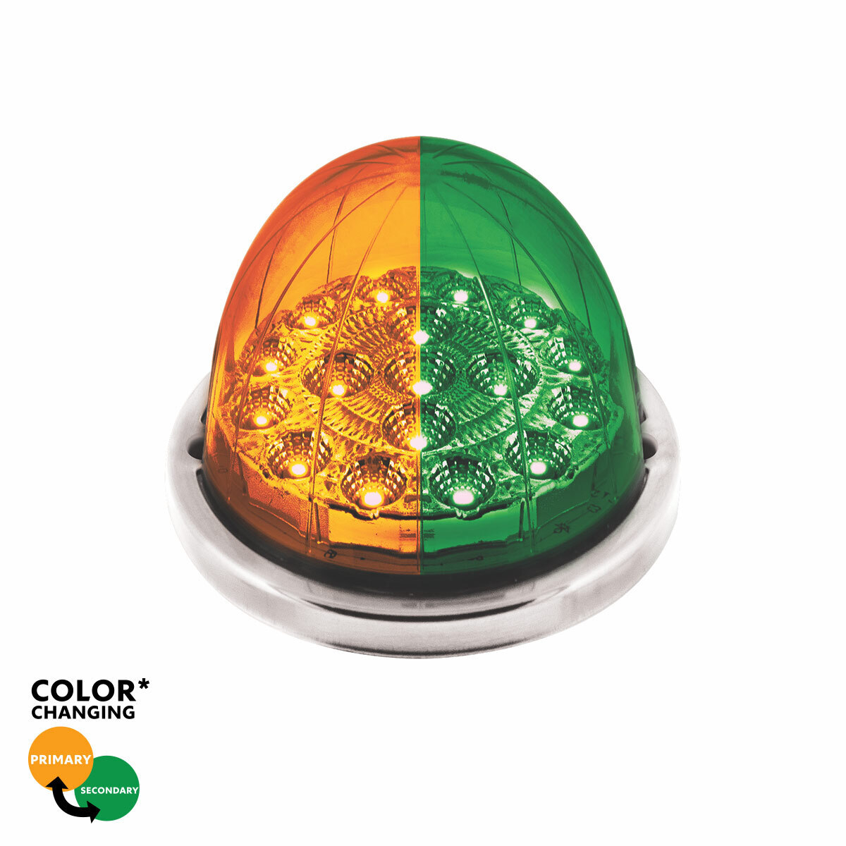 17 LED Watermelon Dual Function Double Fury Light Flush Mount Kit With Low Profile SS Bezel- Amber & Green LED - Thumbnail 13