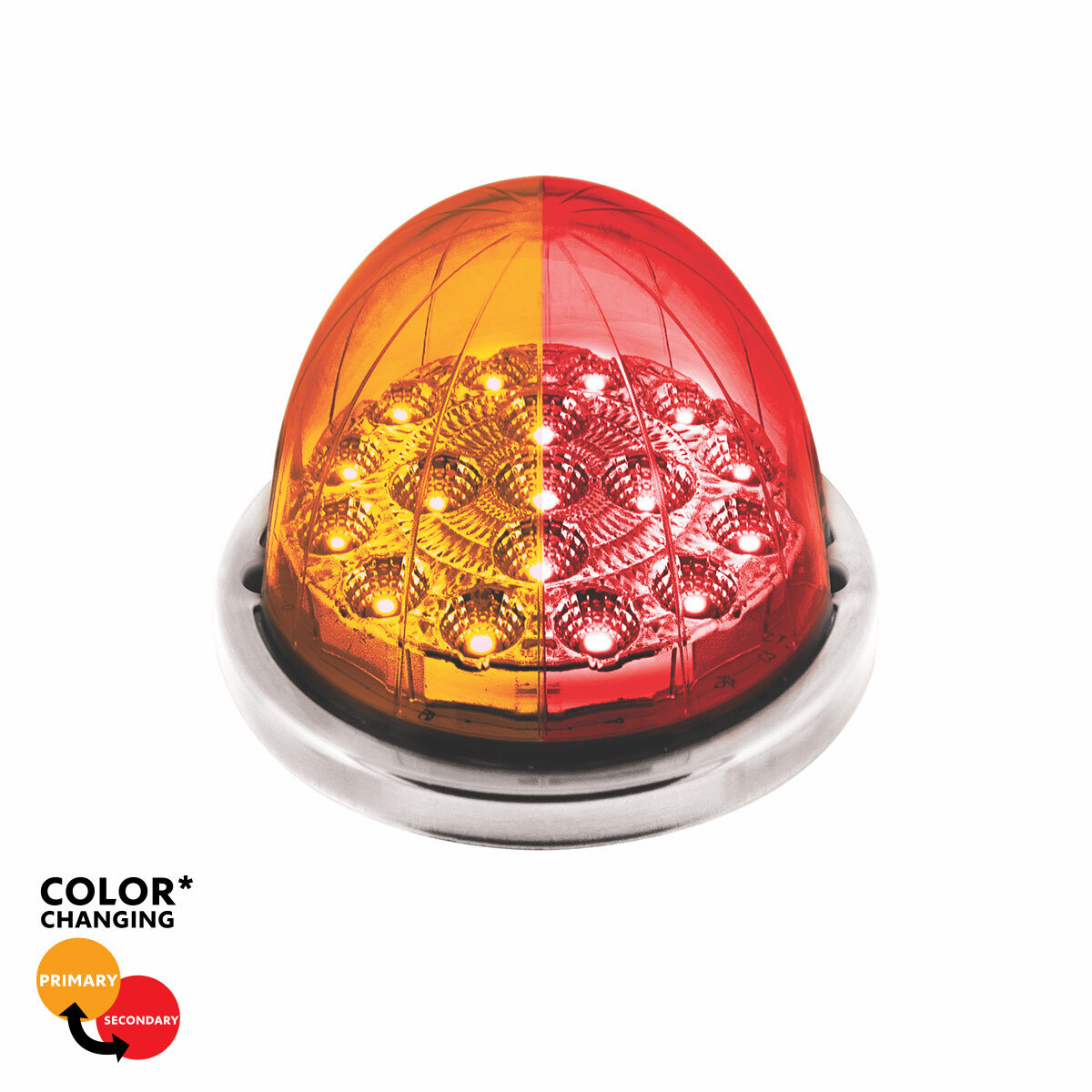 17 LED Watermelon Dual Function Double Fury Light Flush Mount Kit With Low Profile SS Bezel-Amber & Red LED - Thumbnail 13