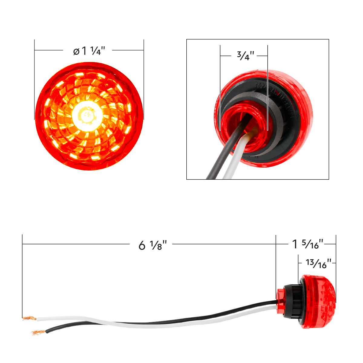 LED 1-1/4" Round Light (Clearance/Marker) - Red LED/Red Lens - Thumbnail 7