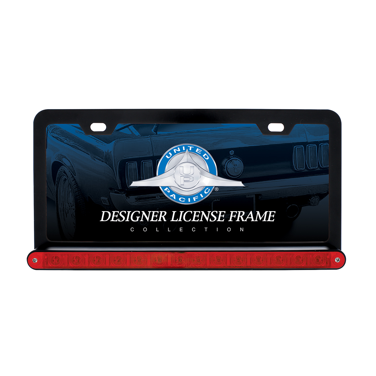 Black License Plate Frame With 14 LED 12" Light Bar - Red LED/Red Lens - Thumbnail 2