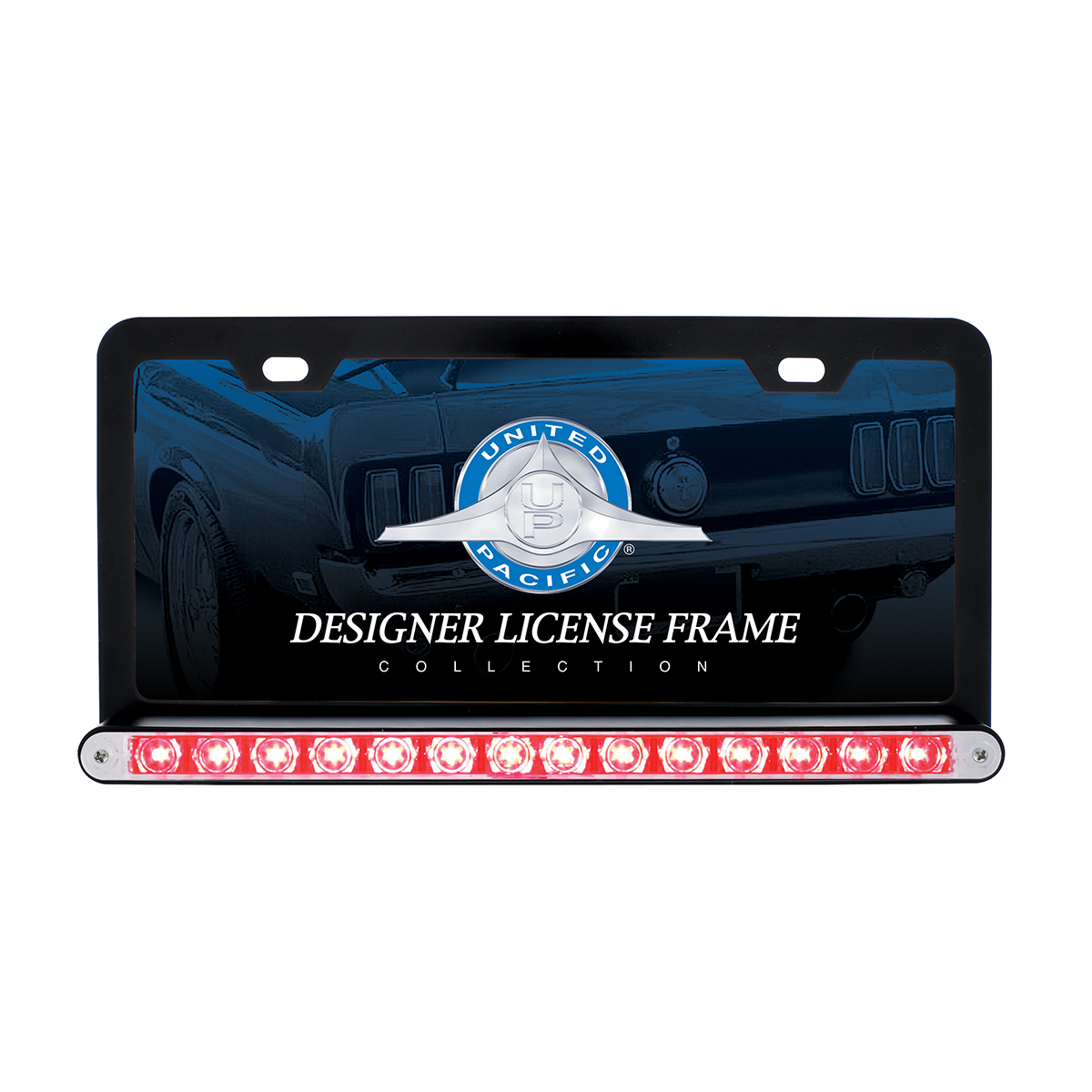 Black License Plate Frame With 14 LED 12" Light Bar - Red LED/Clear Lens - Thumbnail 3