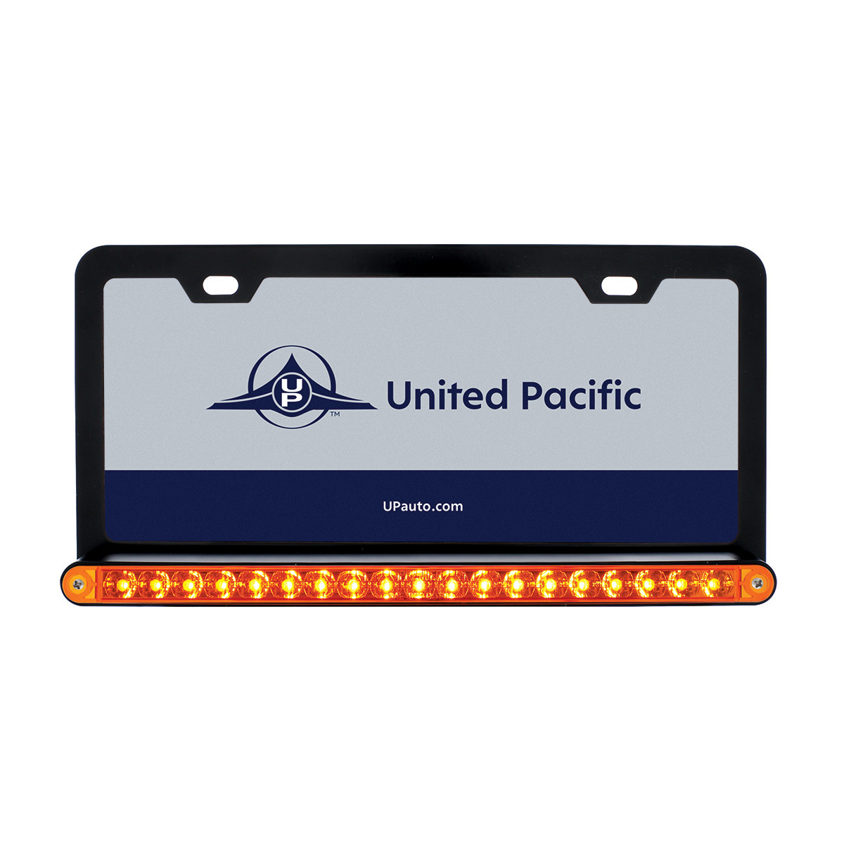 Black License Plate Frame With 19 LED 12" Reflector Light Bar - Amber LED/Amber Lens - Thumbnail 3