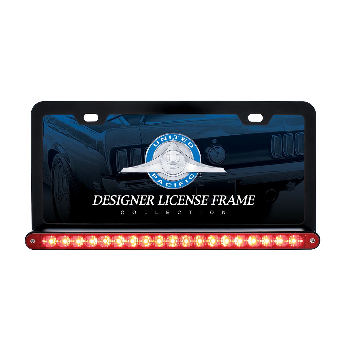 Black License Plate Frame With 19 LED 12" Reflector Light Bar - Red LED/Red Lens