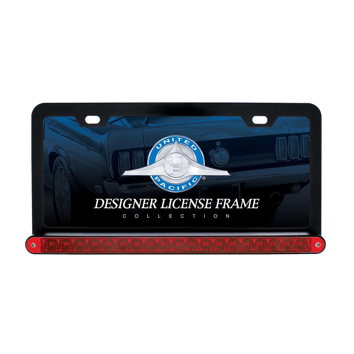 Black License Plate Frame With 19 LED 12" Reflector Light Bar - Red LED/Red Lens - Thumbnail 2