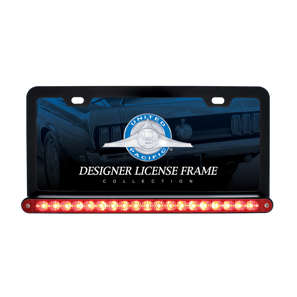 Black License Plate Frame With 19 LED 12" Reflector Light Bar - Red LED/Red Lens - Thumbnail 3
