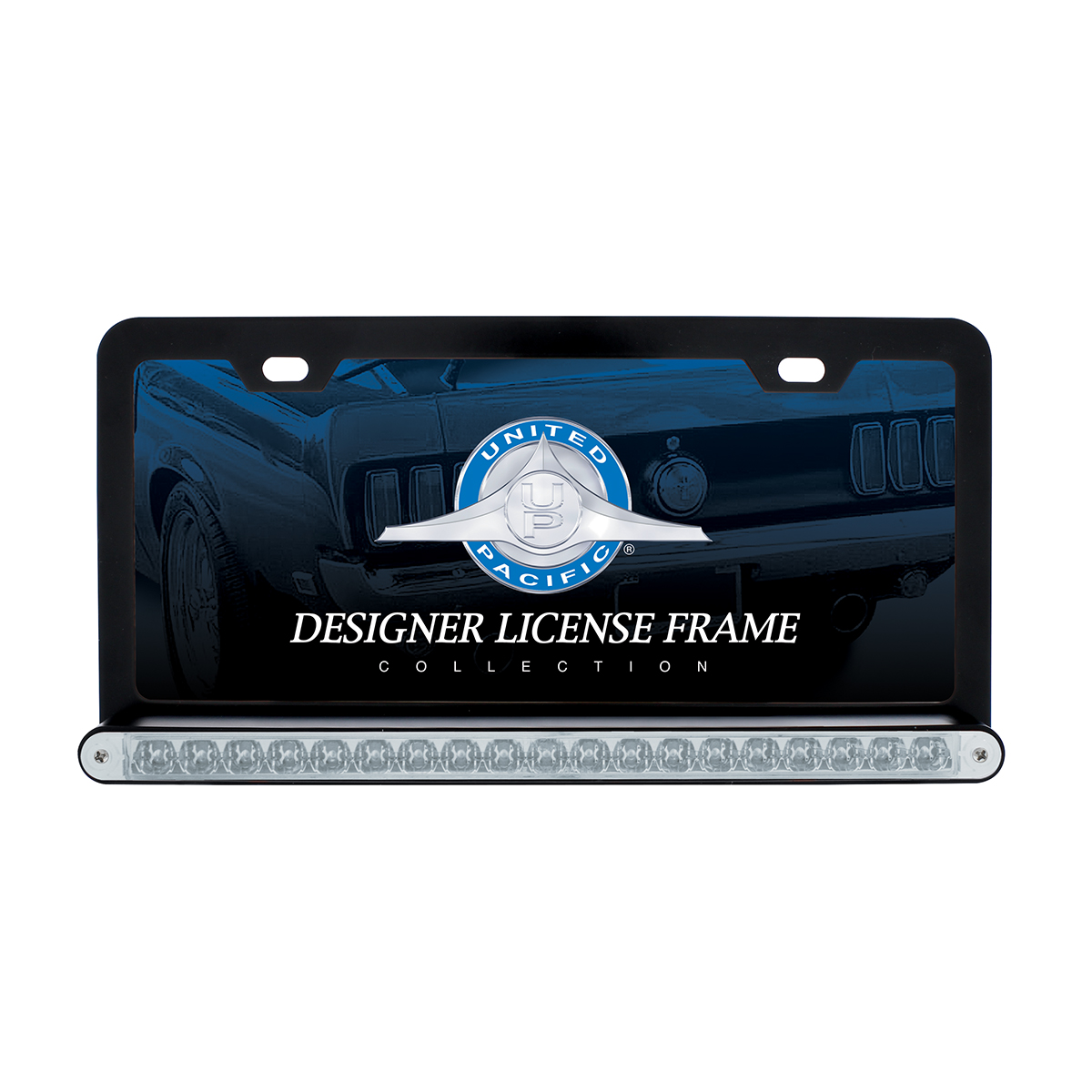 Black License Plate Frame With 19 LED 12" Reflector Light Bar - Amber LED/Clear Lens - Thumbnail 2