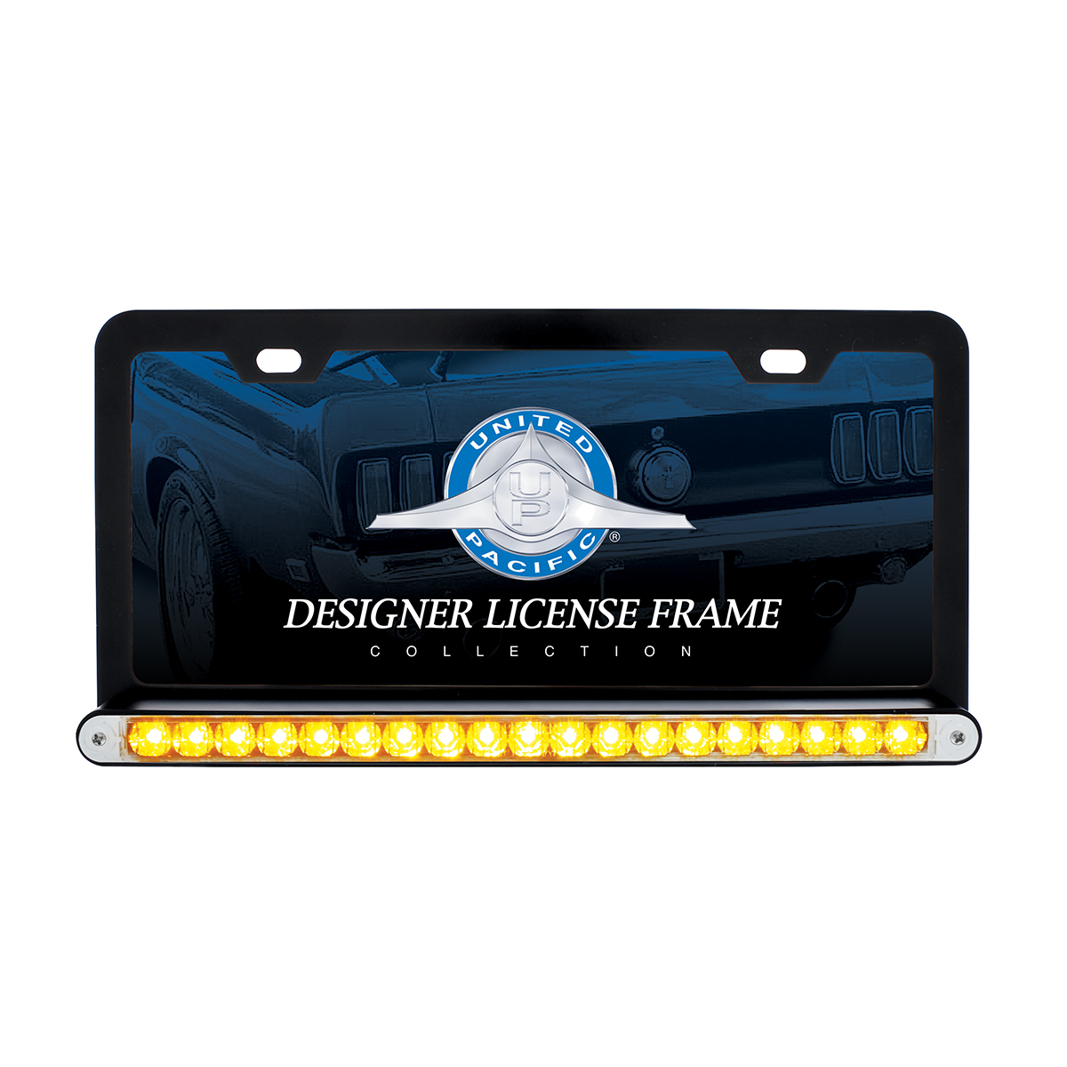 Black License Plate Frame With 19 LED 12" Reflector Light Bar - Amber LED/Clear Lens - Thumbnail 3