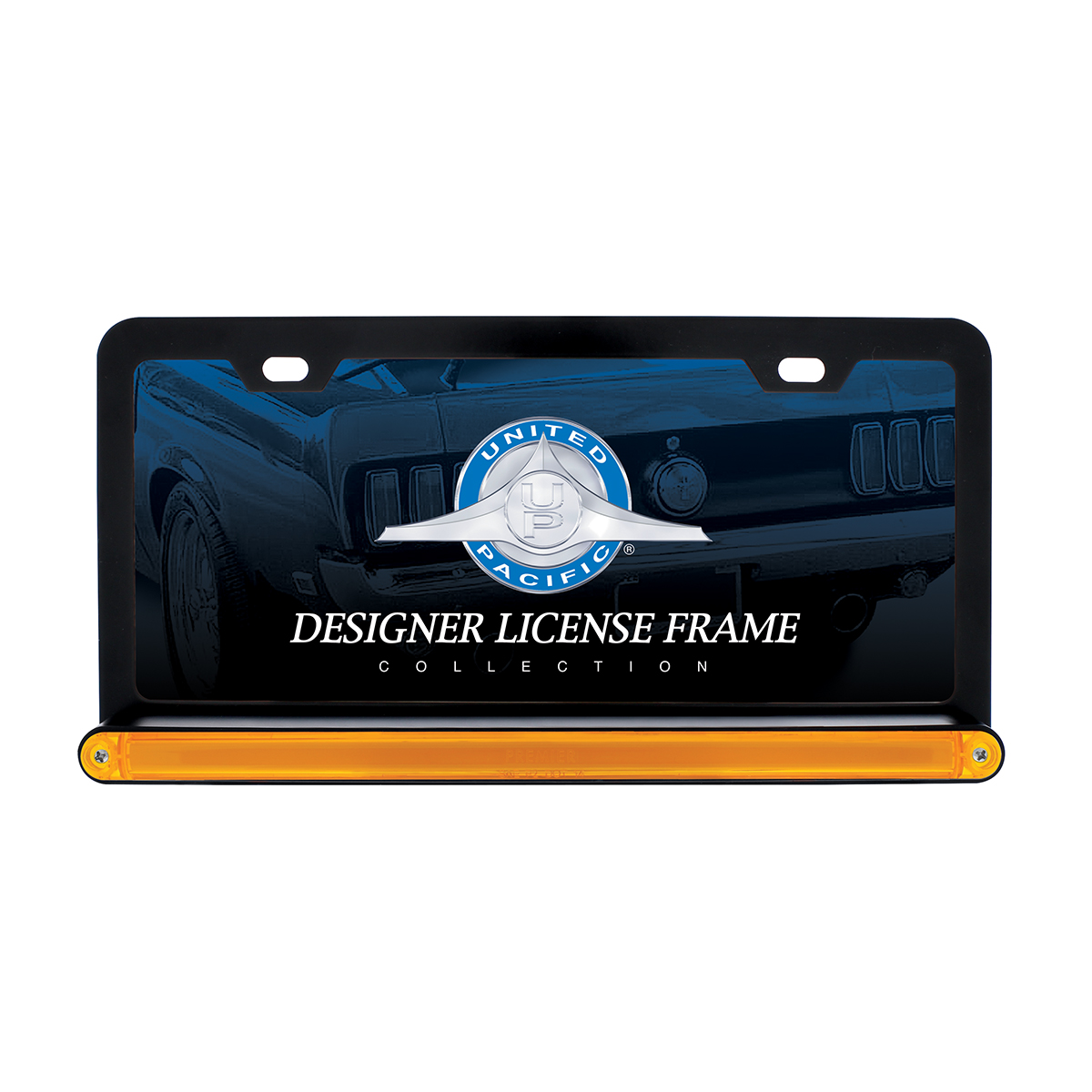 Black License Plate Frame With 24 LED 12" GloLight Bar - Amber LED/Amber Lens - Thumbnail 2