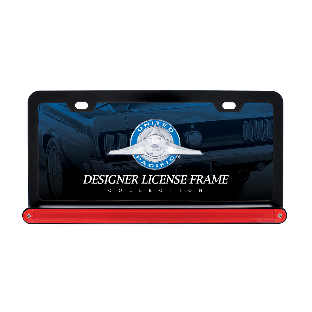 Black License Plate Frame With 24 LED 12" GloLight Bar - Red LED/Red Lens - Thumbnail 2
