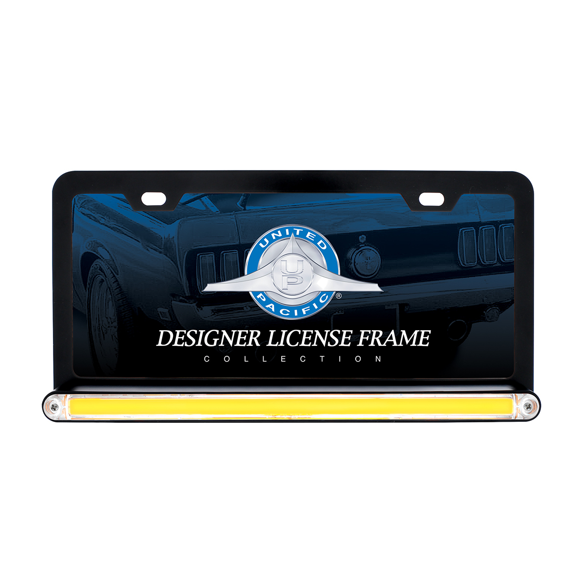 Black License Plate Frame With 24 LED 12" GloLight Bar - Amber LED/Clear Lens - Thumbnail 3