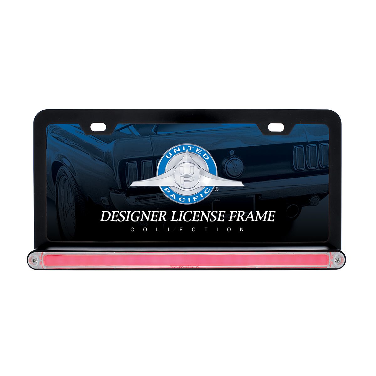 Black License Plate Frame With 24 LED 12" GloLight Bar - Red LED/Clear Lens
