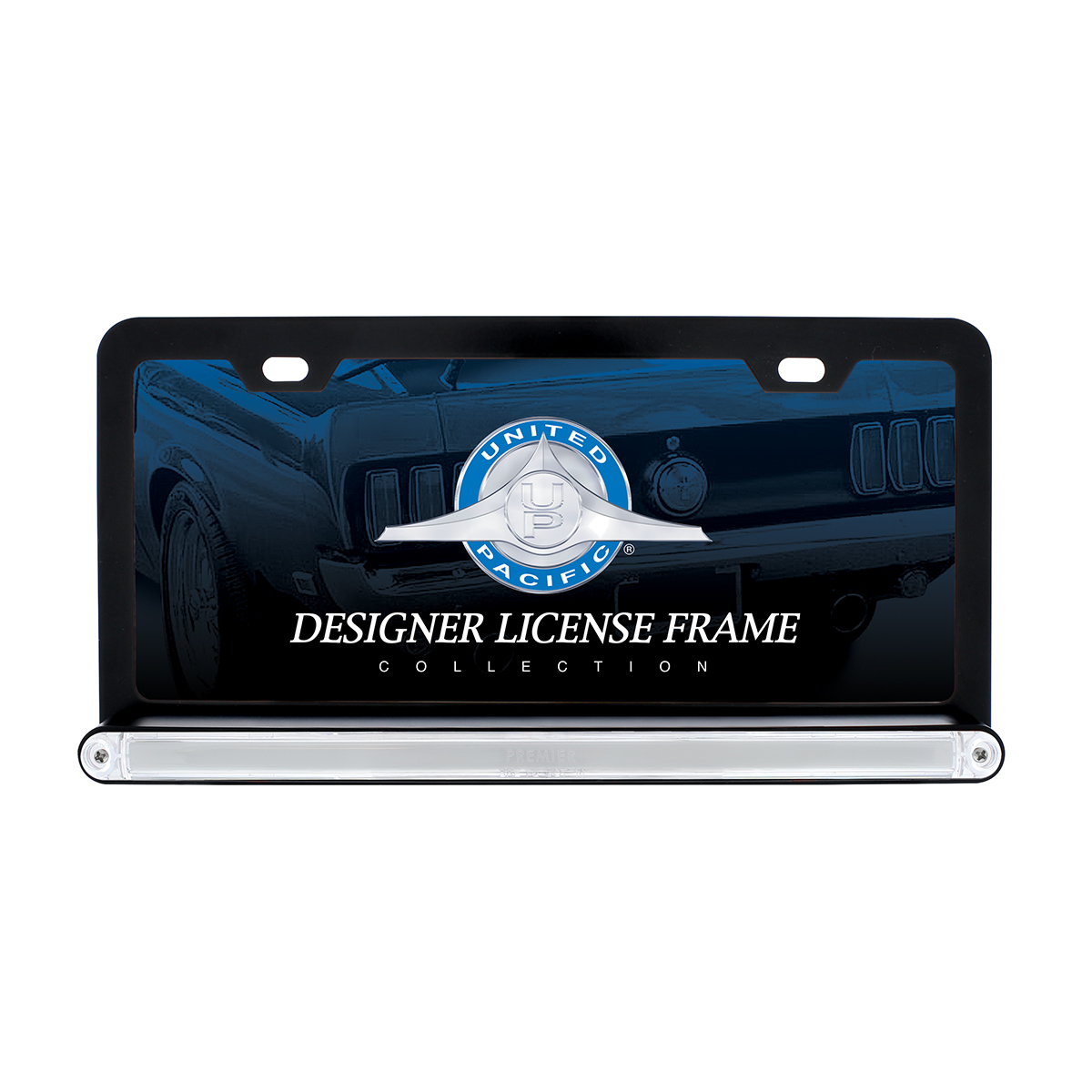 Black License Plate Frame With 24 LED 12" GloLight Bar - Red LED/Clear Lens - Thumbnail 2