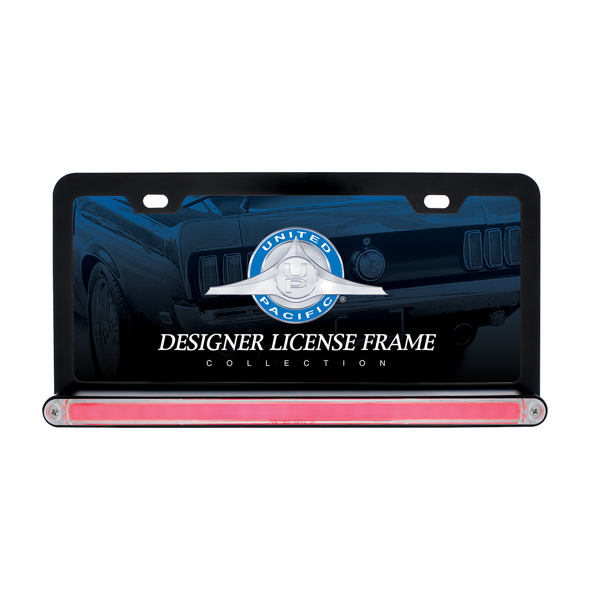 Black License Plate Frame With 24 LED 12" GloLight Bar - Red LED/Clear Lens - Thumbnail 3