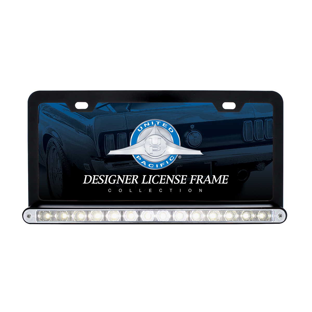 Black License Plate Frame With 14 LED 12" Light Bar - White LED/Clear Lens - Thumbnail 3