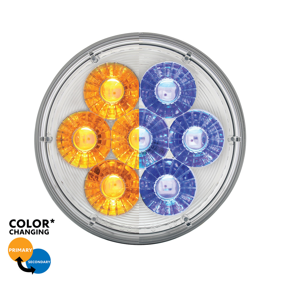 14 LED 4" Round Double Fury Light (Turn Signal) - Amber & Blue LED/Clear Lens - Thumbnail 10