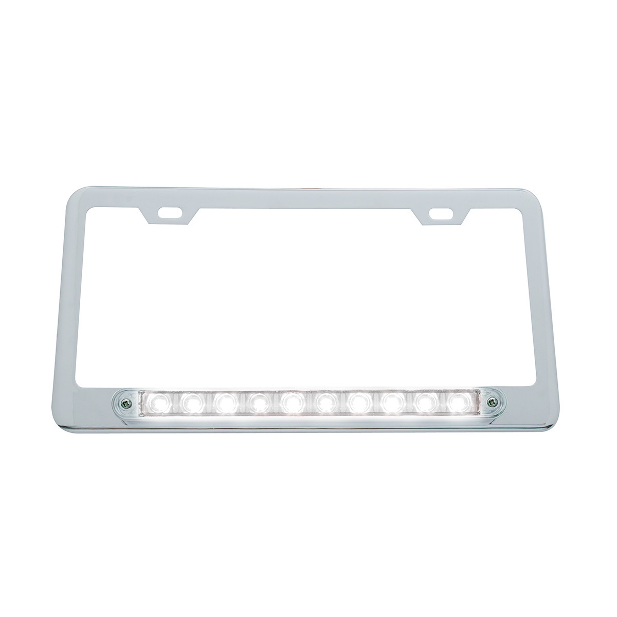 Chrome License Plate Frame With 10 LED 9" Light Bar - White LED/Clear Lens - Thumbnail 3