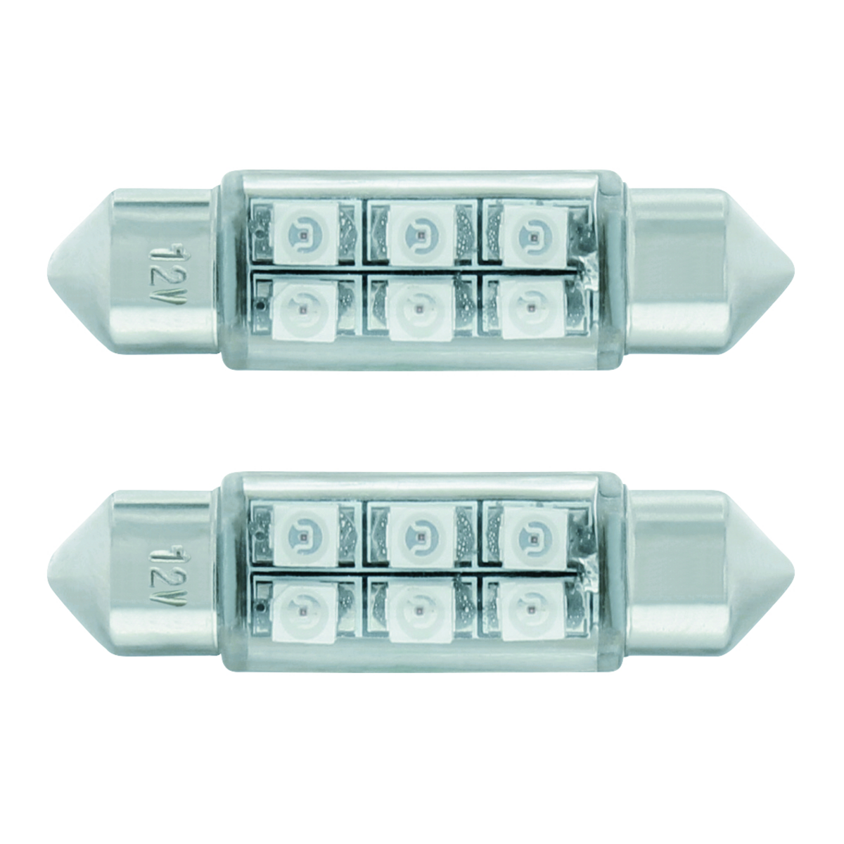 6 SMD High Power Micro LED 6418/6461-36mm Dome Light Bulb - Red (2-Pack)