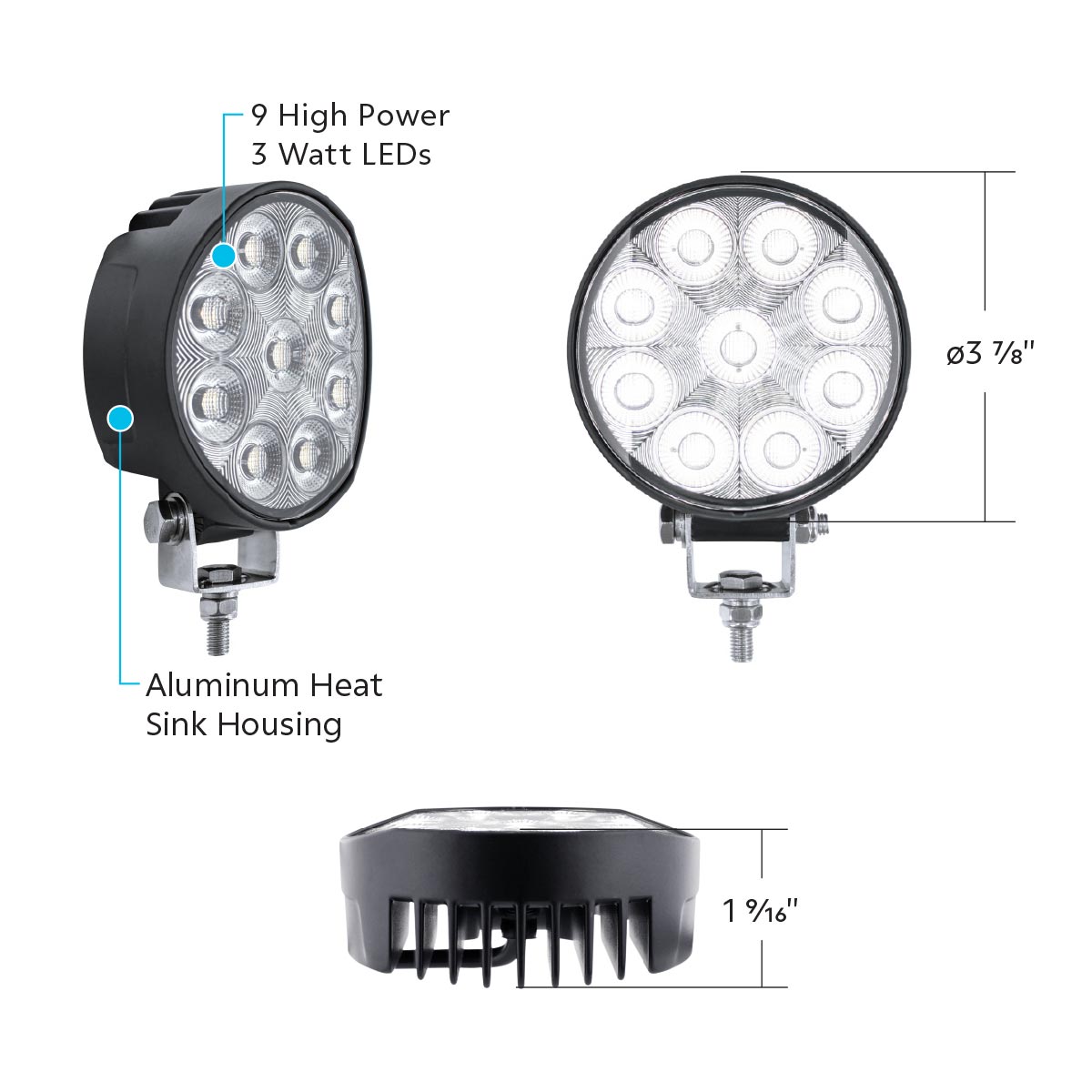9 LED High Power 3-7/8" Round Work Light-Flood - Thumbnail 9