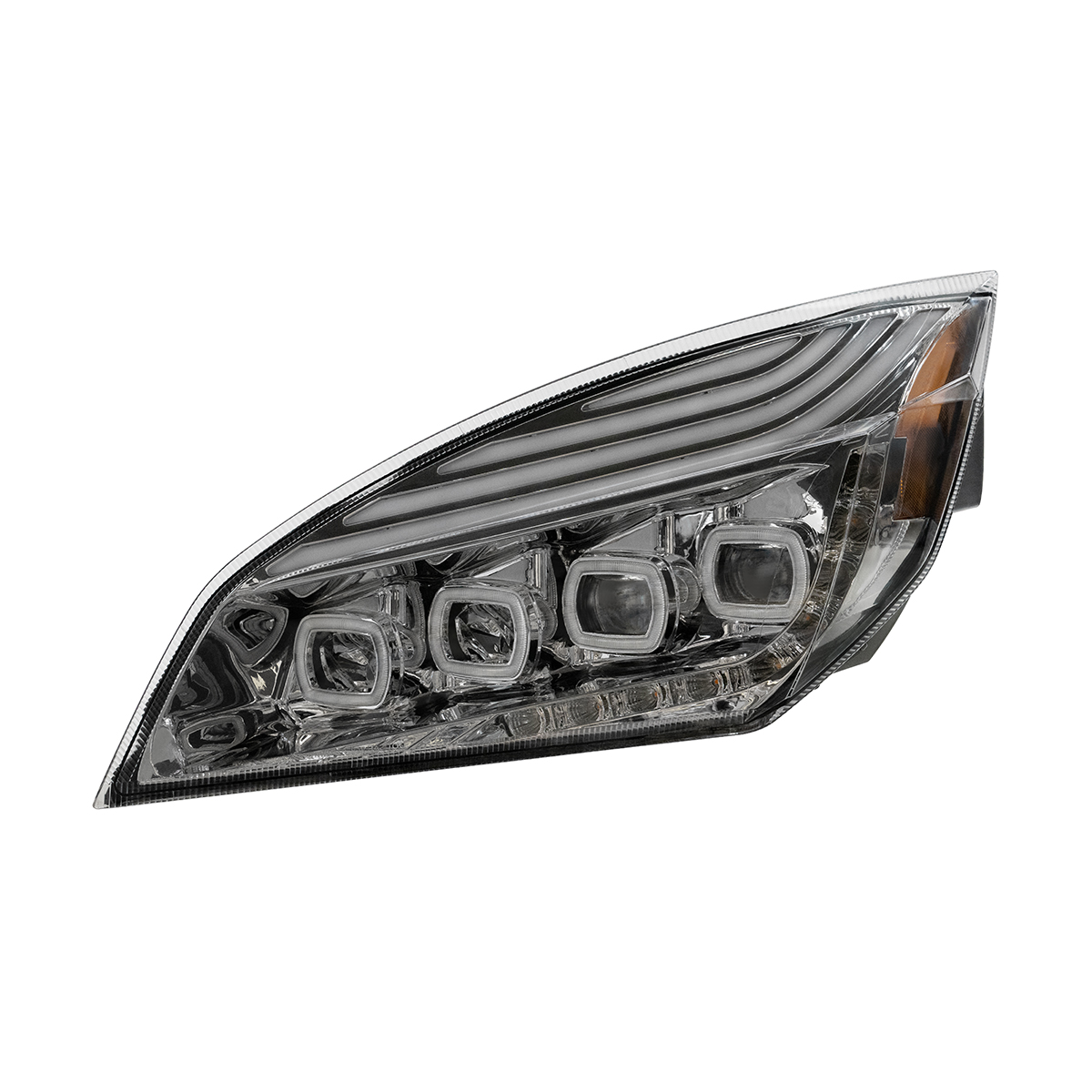 Chrome Quad-LED Headlight With LED DRL & Seq. Signal For 2018-2024 Freightliner Cascadia - Driver - Thumbnail 2