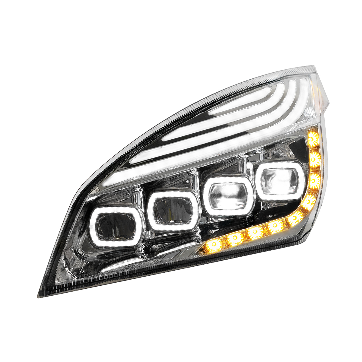 Chrome Quad-LED Headlight With LED DRL & Seq. Signal For 2018-2024 Freightliner Cascadia - Driver - Thumbnail 3