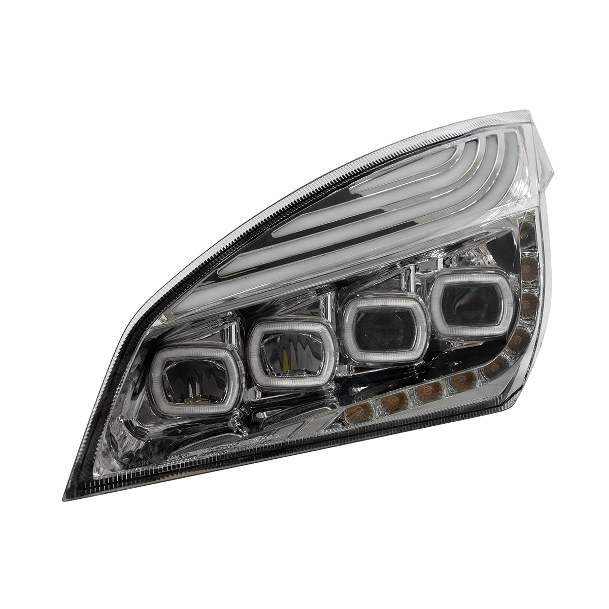 Chrome Quad-LED Headlight With LED DRL & Seq. Signal For 2018-2024 Freightliner Cascadia - Driver - Thumbnail 4