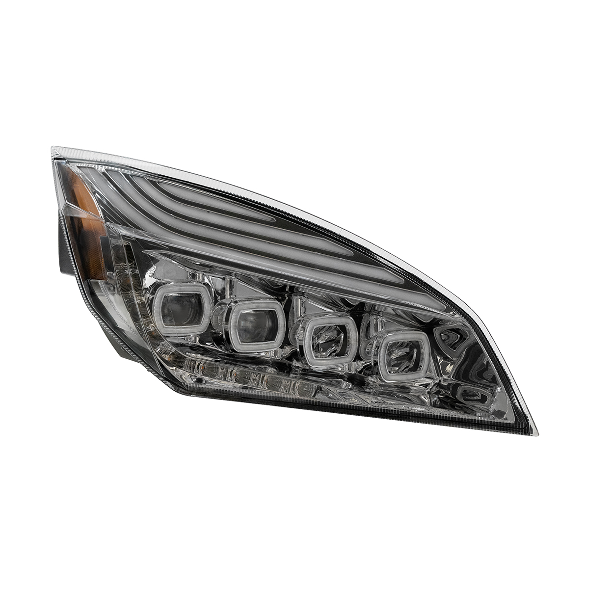 Chrome Quad-LED Headlight With LED DRL & Seq. Signal For 2018-2024 Freightliner Cascadia - Passenger - Thumbnail 2