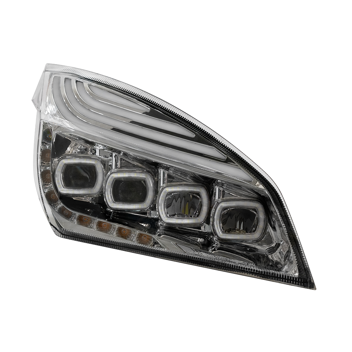 Chrome Quad-LED Headlight With LED DRL & Seq. Signal For 2018-2024 Freightliner Cascadia - Passenger - Thumbnail 4