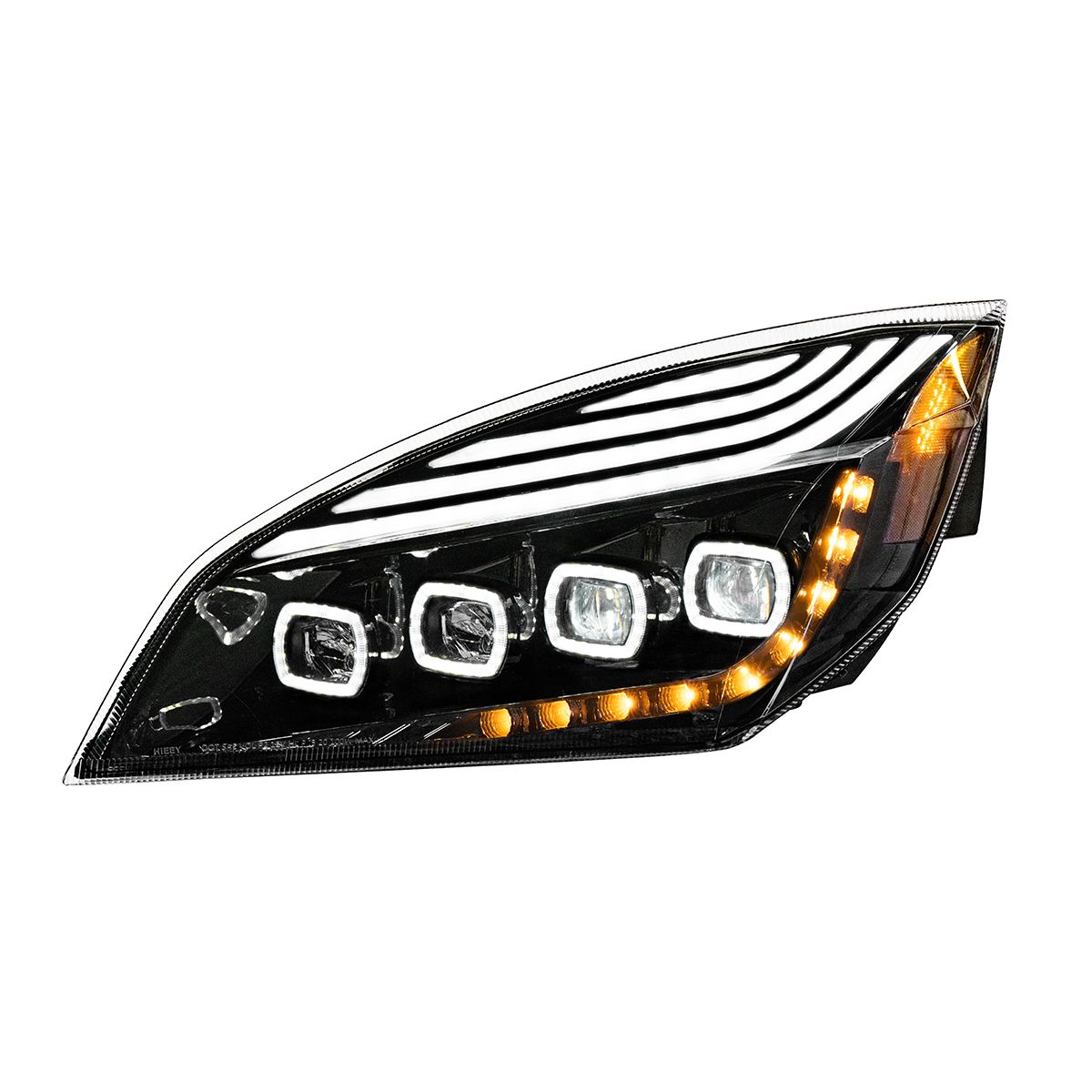 Black Quad-LED Headlight With LED DRL & Seq. Signal For 2018-2024 Freightliner Cascadia - Driver