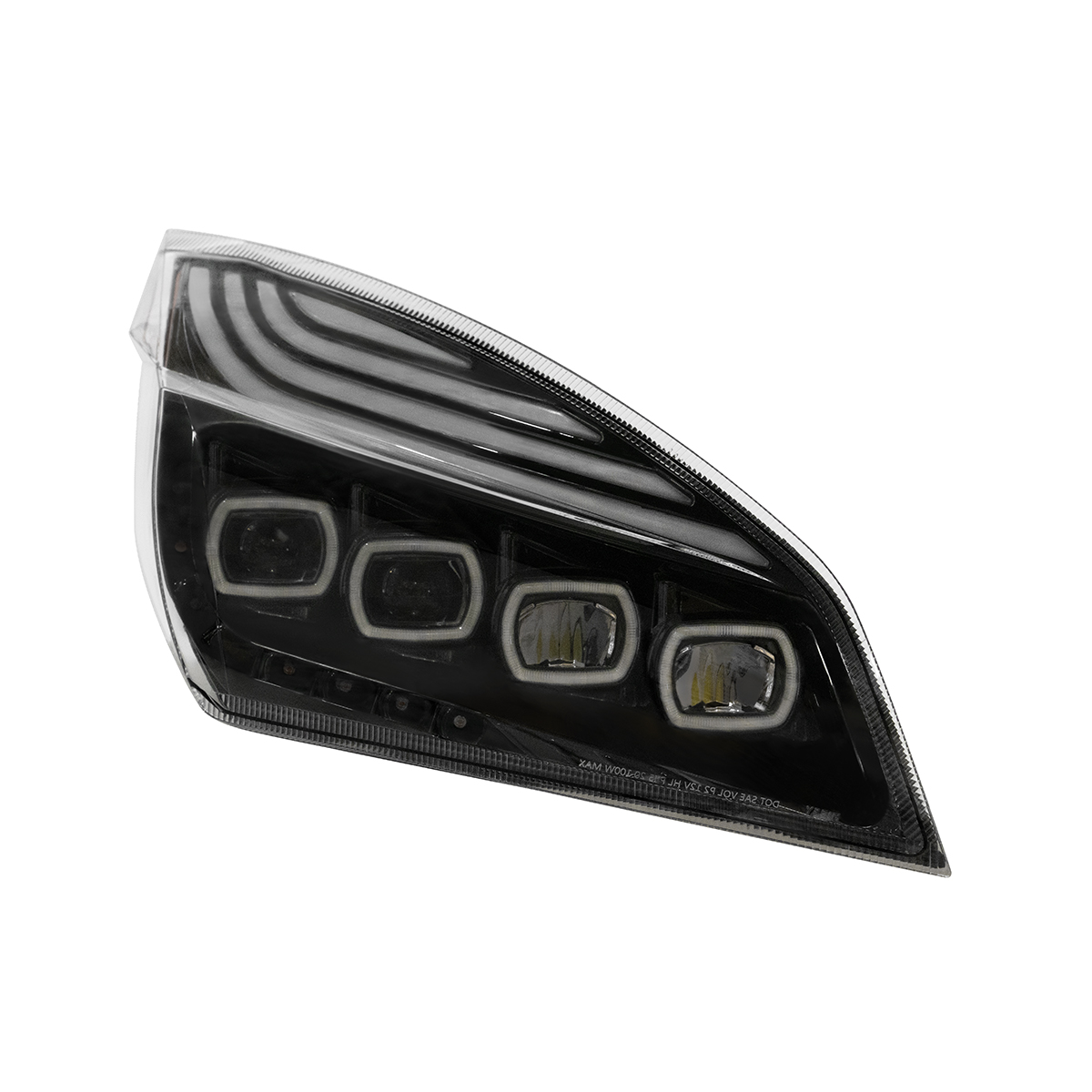 Black Quad-LED Headlight With LED DRL & Seq. Signal For 2018-2024 Freightliner Cascadia - Passenger - Thumbnail 4