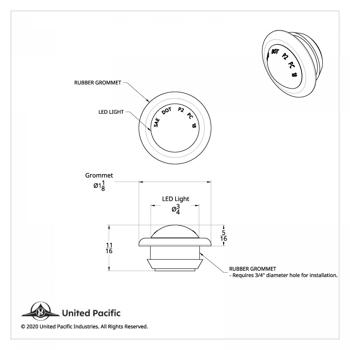 1 LED 3/4" Mini Clearance Light Amber LED With Amber Lens With Rubber Grommet (Bulk) - Thumbnail 5