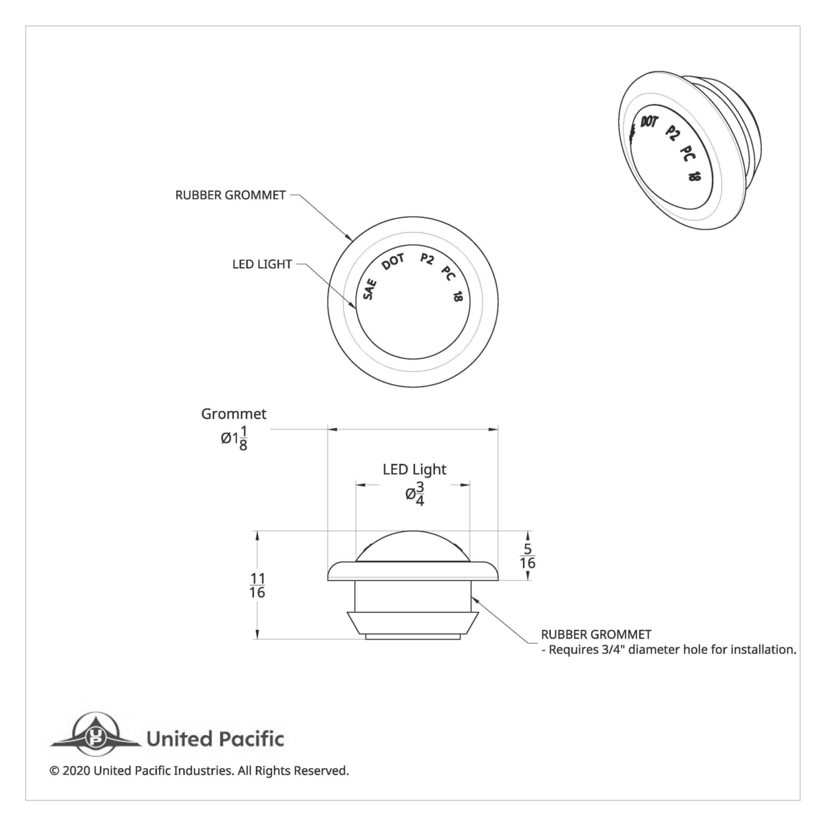 1 LED 3/4" Mini Clearance Light Red LED With Red Lens With Rubber Grommet (Bulk) - Thumbnail 7
