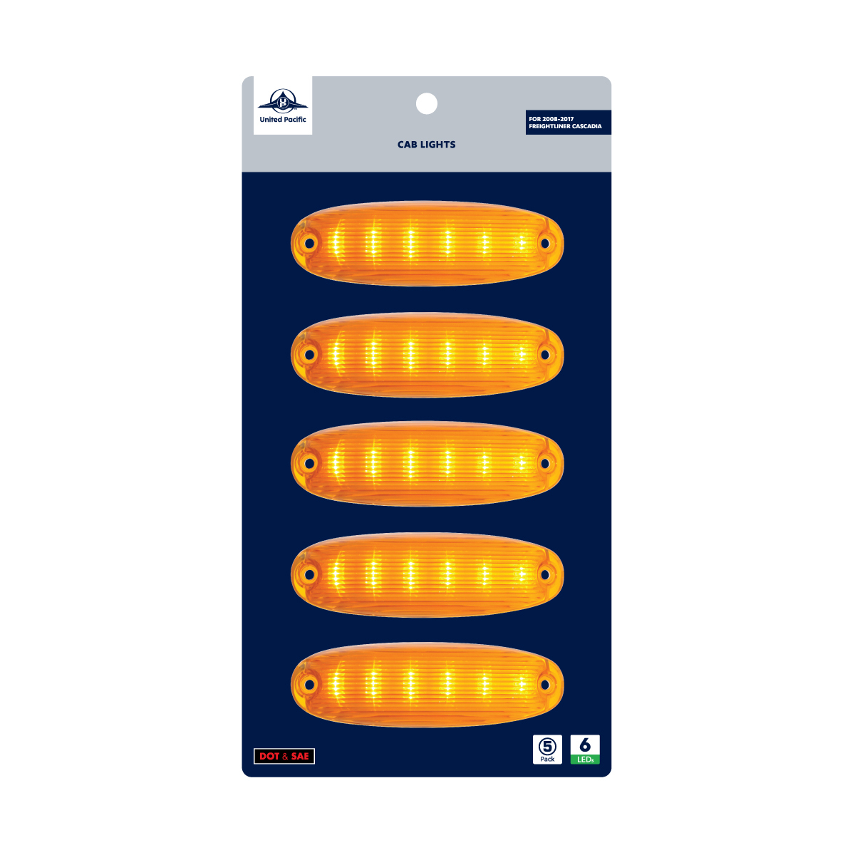 6 Amber LED Cab Lights For 2008-2017 Freightliner Cascadia - Amber Lens (5-Pack) - Thumbnail 7