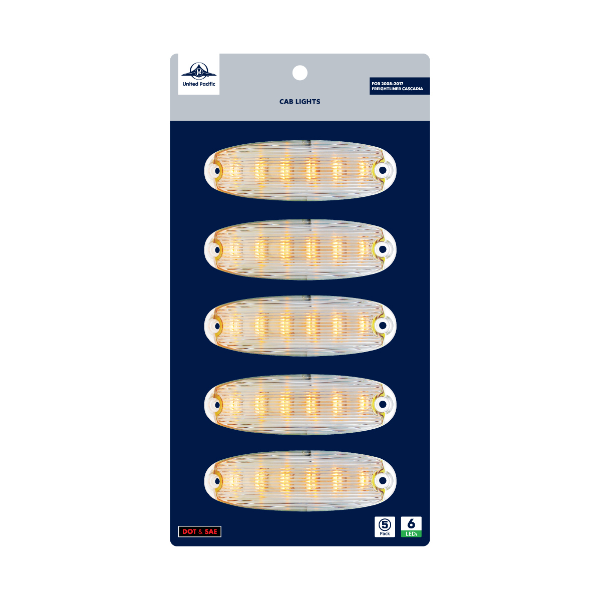 6 Amber LED Cab Lights For 2008-2017 Freightliner Cascadia - Clear Lens (5-Pack) - Thumbnail 5