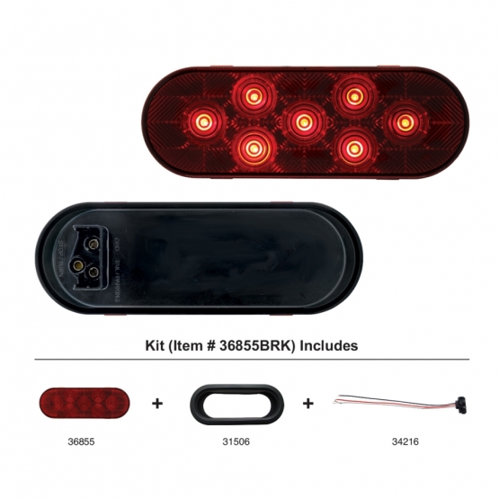 7 LED Oval Light Kit (Stop, Turn & Tail) - Red LED/Red Lens