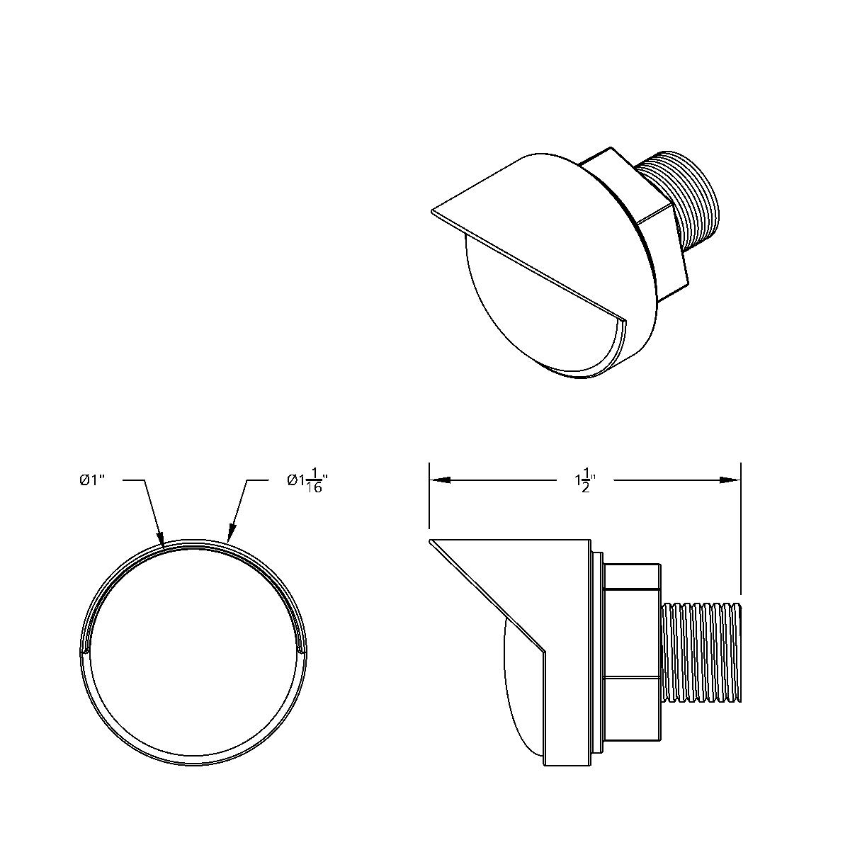 3 High Power LED 1" Light (Clearance/Marker) With Visor - Blue LED/Clear Lens - Thumbnail 5