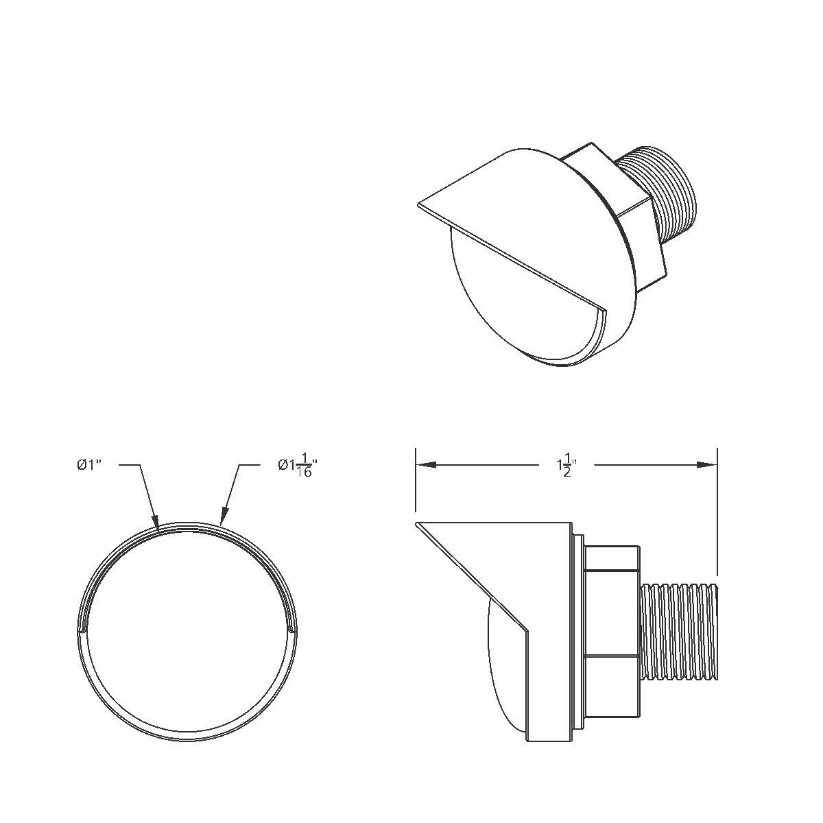 3 High Power LED 1" Light (Clearance/Marker) With Visor - Red LED/Clear Lens - Thumbnail 5