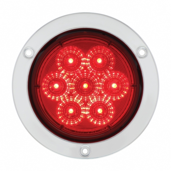 7 LED 4" Round SS Flange Light (Stop, Turn & Tail) - Red LED/Red Lens