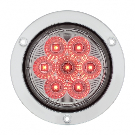 7 LED 4" Round SS Flange Light (Stop, Turn & Tail) - Red LED/Clear Lens