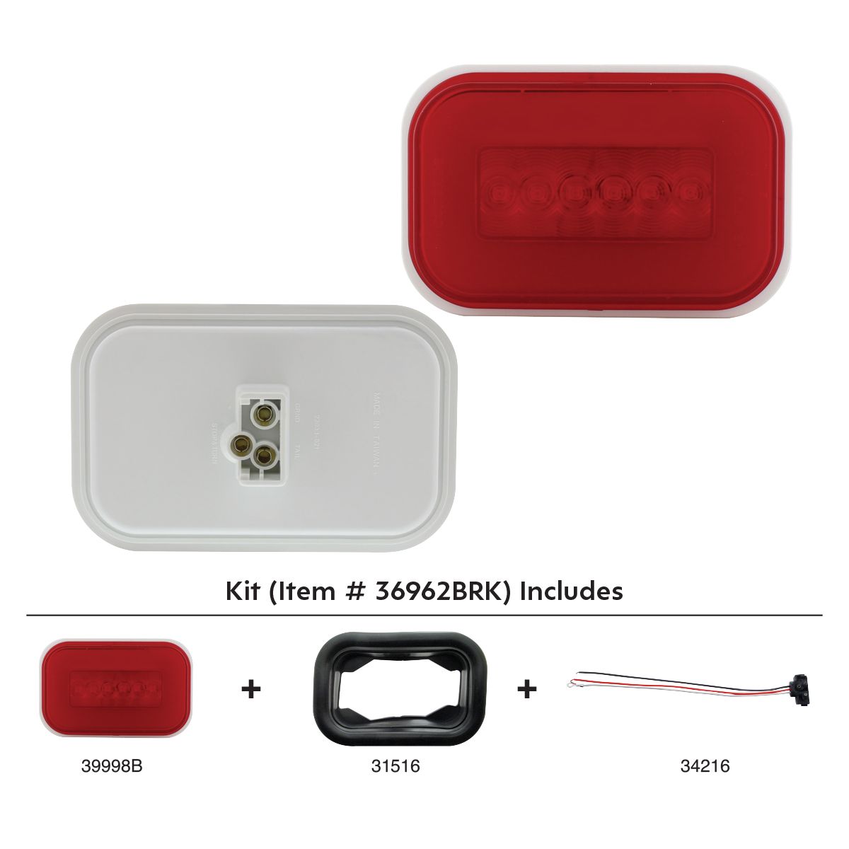 14 LED Rectangular GloLight Kit (Stop, Turn & Tail) - Red LED/Red Lens
