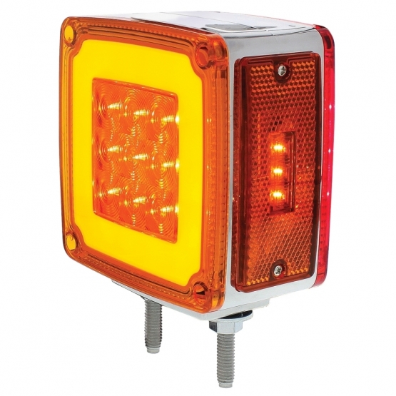 53 LED Double Stud Double Face GloLight With Side Marker (Turn Signal) Driver - Amber & Red LED/Amber & Red Lens
