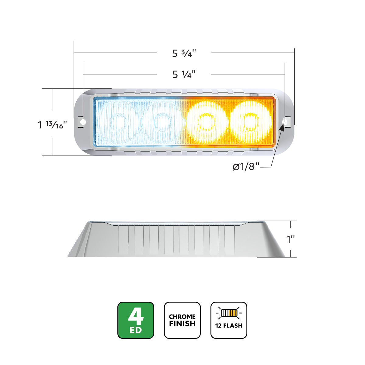 4 LED Warning Light - Amber LED/White LED - Thumbnail 6