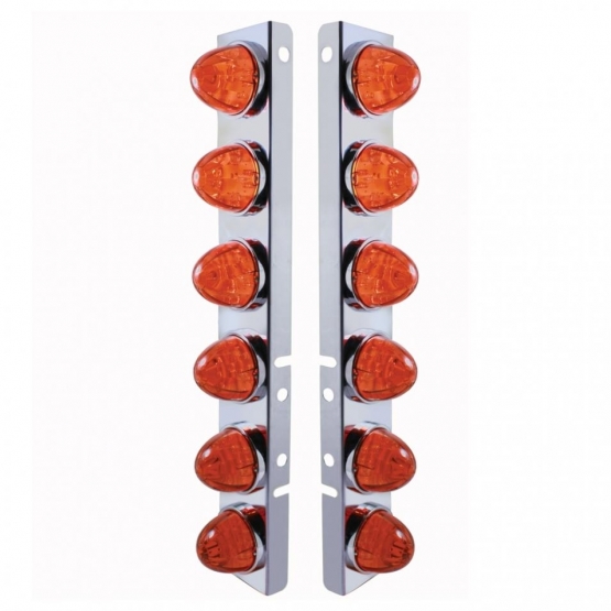 SS Front Air Cleaner Bracket With 12X LED Watermelon Lights & SS Bezels For Peterbilt-Amber LED/Dark Amber Lens - Thumbnail 2