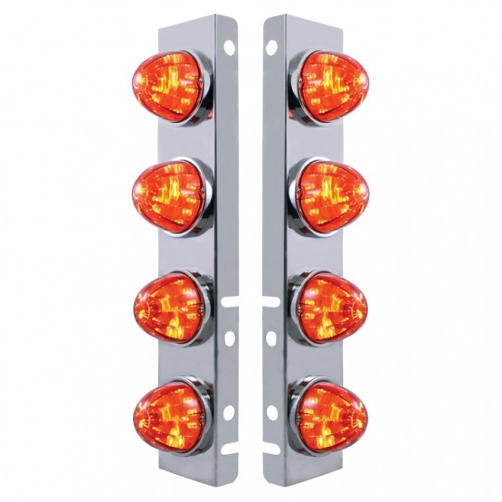 SS Front Air Cleaner Bracket With 8X 17 LED Watermelon Lights & SS Bezels For Peterbilt-Amber LED/Dark Amber Lens