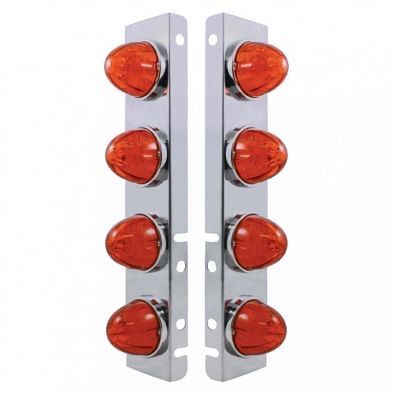 SS Front Air Cleaner Bracket With 8X 17 LED Watermelon Lights & SS Bezels For Peterbilt-Amber LED/Dark Amber Lens - Thumbnail 2