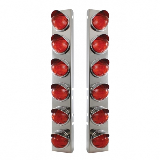 SS Front Air Cleaner Bracket With 12X 17 LED Watermelon Lights & Visors For Peterbilt-Amber LED/Dark Amber Lens