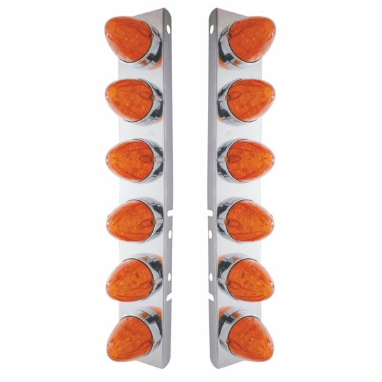 SS Front Air Cleaner Bracket With 12X 19 LED Watermelon Lights & Bezels For Peterbilt-Amber LED/Dark Amber Lens