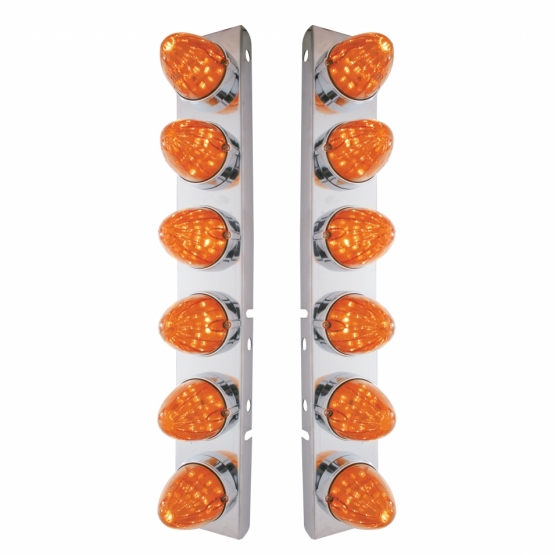 SS Front Air Cleaner Bracket With 12X 19 LED Watermelon Lights & Bezels For Peterbilt-Amber LED/Dark Amber Lens - Thumbnail 2