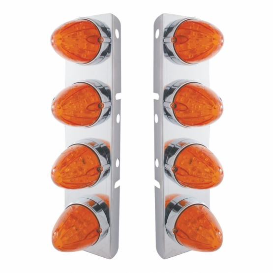 SS Front Air Cleaner Bracket With 8X 19 LED Watermelon Lights & Bezels For Peterbilt-Amber LED/Dark Amber Lens