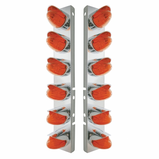 SS Front Air Cleaner Bracket With 12X 19 LED Watermelon Lights & Visors For Peterbilt-Amber LED/Dark Amber Lens