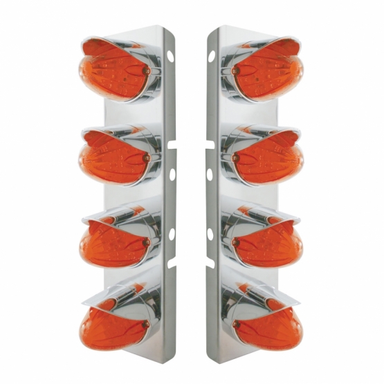 SS Front Air Cleaner Bracket With 8X 19 LED Watermelon Lights & Visors For Peterbilt-Amber LED/Dark Lens